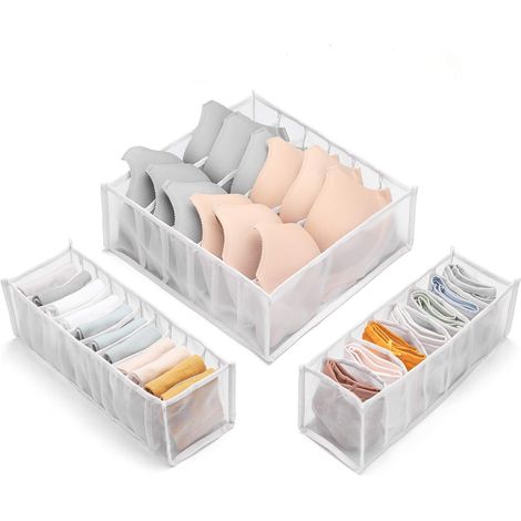 Séparateurs de tiroir pour organiseur de sous-vêtements, lot de 3 comprenant 6, 7 et 11 compartiments, pliables, pour placard