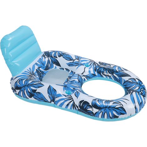 Matelas gonflable pour adulte avec porte-gobelet, matelas de piscine en PVC avec dossier et repose-pieds, idéal pour l'été et la plage. (1/5)