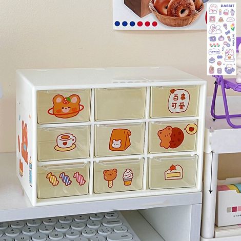 Mädchenhafte und fotogene Aufbewahrungsbox mit neun Fächern, staubdicht, für Schulbedarf, Schmuck und Kosmetik. (1/4)