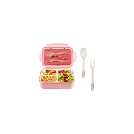 lunch box avec 3 compartiments et cuillère fourchette 1400 ml, bento étanche sans BPA, boite repas pour micro-ondes et Lave-Vaisselle pour adultes enfants travail scolaire, rose (1/5)