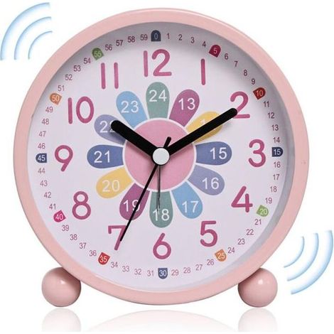 Réveil, Réveil numérique enfant silencieux, Réveil d'apprentissage, Réveil pour enfants, Réveil analogique compact rose (1/5)