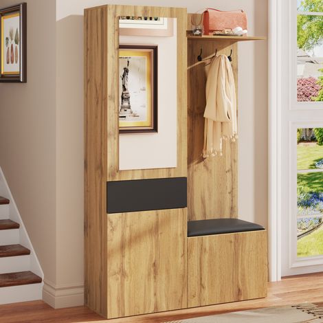 meuble rangement armoire entrée 98,5 cm noir bois OKMYHOME (1/5)