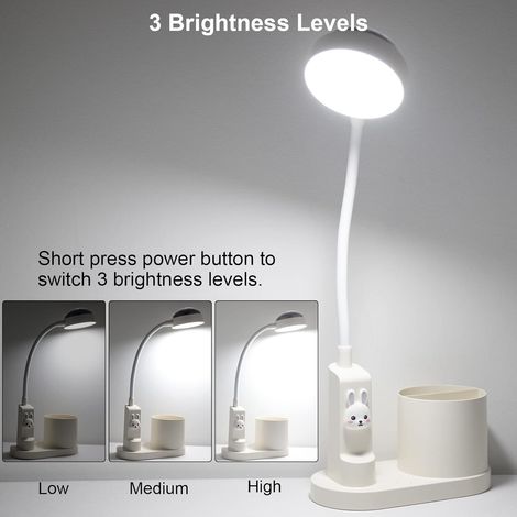 Children's Desk Lamp, Study Table Lamp with Stylo Holder, Automatic Colour Change Bedside Lamp, Dimmable Rechargeable LED Reading Lamp for Children (White) (1/5)