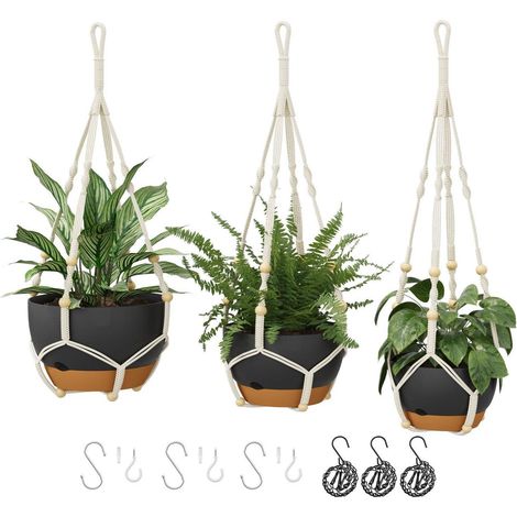 3er-Set Makramee Blumenampeln mit Selbstbewässerung & Kette, Hängende Blumentöpfe für Zimmerpflanzen (1/5)