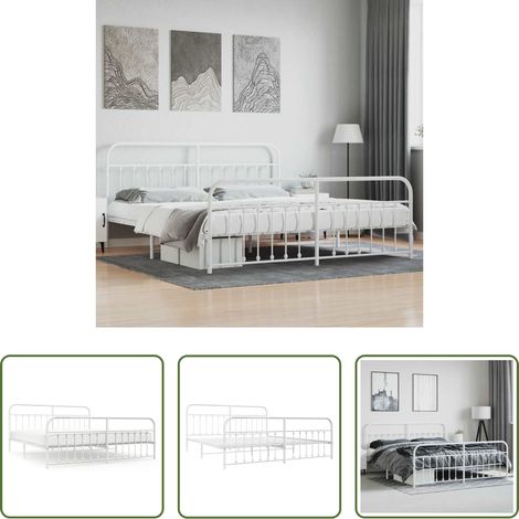 vidaXL Lit avec tête et pied -  Cadre de lit métal sans matelas et pied de lit blanc 200x200 cm (1/5)