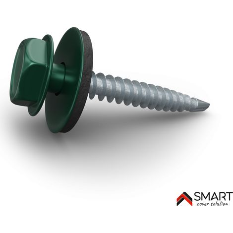 Bravo The Smart Solution – Vis auto perceuse pour bac acier – Longueur 35mm, diamètre 4.8mm – Lot de 50 – Couleur vert mousse RAL 6005