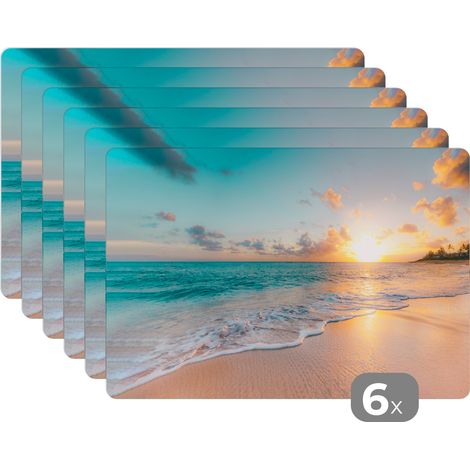 SETS DE TABLE Coucher de soleil - Plage - Mer - Été - Bleu Lot de 6 Dessous de Plat 45x30 (1/5)