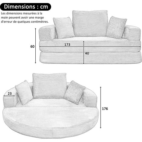 Sofá cama plegable 173x176x40 cm de espuma y tejido acanalado naranja para espacios pequeños (1/5)