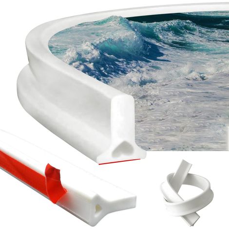 Barrera de agua de silicona para umbral, barrera de ducha plegable, tira de retención de agua para umbral de puerta de baño con separación adhesiva seca (blanca)