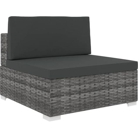 Sofá modular central con cojines ratán sintético gris