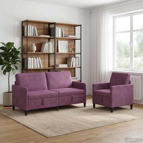 vidaXL Juego de Sofás con Almacenamiento 2 uds. Morado Poliéster (1/5)