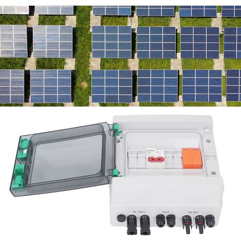 Boîtier de combinaison photovoltaïque solaire à 2 chaînes DC500V, fusible 15A, parafoudre, disjoncteur DC 32A, parafoudre et connecteur solaire, étanche IP65, convient aux systèmes de panneaux solaire (1/5)