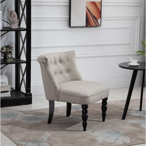 Sillón vintage de lino beige, estructura de madera, 67 x 67 x 78 cm HAVRYA (1/5)