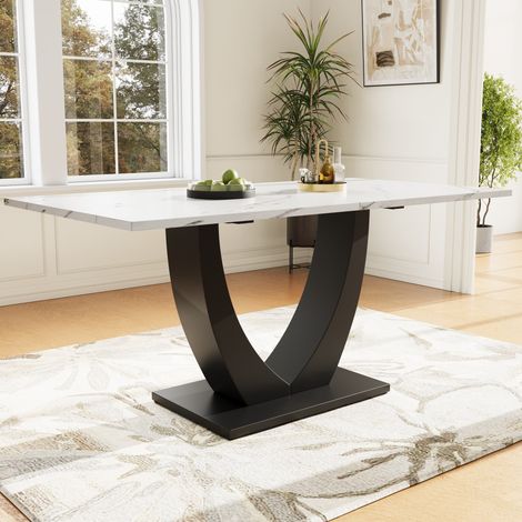 MEUBLIV Tavolo da pranzo 140 x 75 x 75,5 cm bianco e nero con piedini regolabili (1/5)
