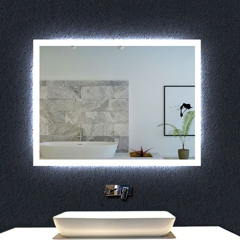 OCEAN 60x50cm Specchio da bagno rettangolare a LED, antiappannamento, tre luci (1/5)
