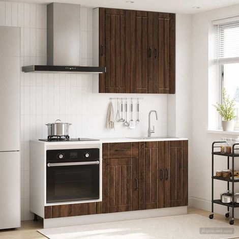 vidaXL Unité de cuisine LUCCA 5 pcs Chêne brun Bois d'ingénierie (1/5)