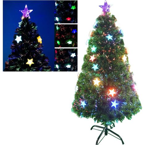 MAURY'S ALBERO DI NATALE LED E FIBRE OTTICHE 120 CM COLORE VERDE CON BASE E STELLINE LUMINOSE (1/2)