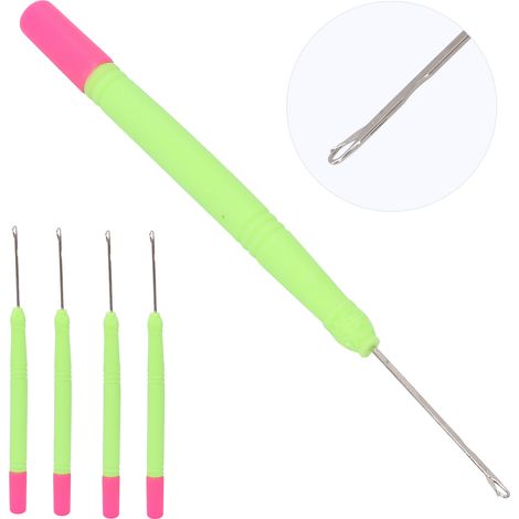 Crochet à Cheveux Plastique, Crochet de Tissage, Outil de Tirage pour Tresses, Manche Vert et Pointe Rouge, Aiguille de Coiffure (1/5)
