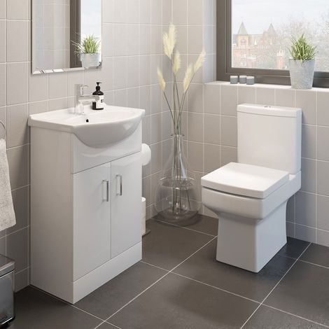 Royan Toilet 550mm Cloakroom Suite Vanity Unit WC Basin Sink White Soft Close (1/5)