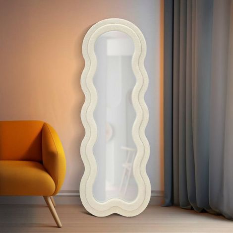 Dmora - Spiegel Bottarone, Spiegel mit Rahmen, Wanddekorationsartikel, Spiegeldekoration, 40x4 h160 cm, Creme (1/5)
