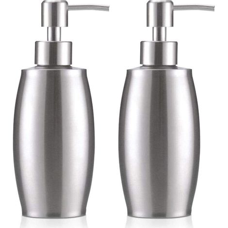 Distributeur de savon liquide en acier inoxydable de 350 ml, distributeur de lotion savonneuse liquide pour salle de bain, distributeur de savon liquide pour évier de cuisine (lot de 2)
