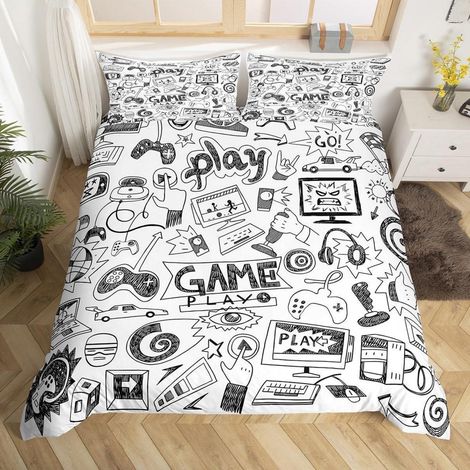 Bettwäsche-Set Gaming 220x240 cm mit Kissenbezügen 80x80 cm, 3D-Druck, Mikrofaser