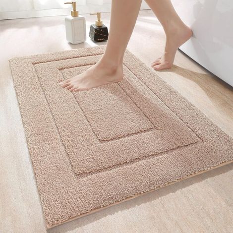 Tapis de Bain Antidérapant 50 x 80 cm, Moelleux en Microfibre, Absorbant l'eau, Lavable en Machine, Extra Epais, pour Salle de Bains, Beige