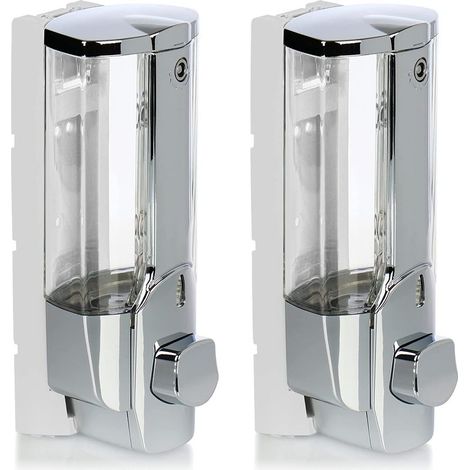 – Wandseifenspender (2x) – Nachfüllbar 380 ml – Einfache Montage mit Schrauben und Dübeln – Für Duschgel und Lotionen (Chrom) (1/5)