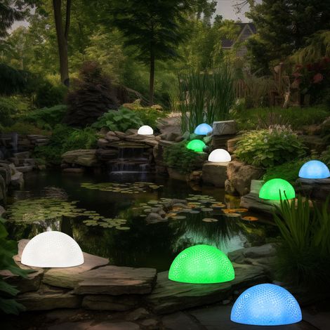 LED Décoration de jardin Demi-sphère RGB Changement de couleur Lampe d'extérieur Lampe de terrasse Lampe de jardin, acrylique transparent, LxlxH 200x9,7x5 cm, 9 pièces