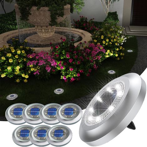Lumière Solaire Extérieur, 8LED 6000K Lampe Solaires au Sol, Etanche IP65 Lampe de Jardin, Spot Solaire Extérieur pour Chemin Terrasse Cour Pelouse Escaliers Piscine (1/5)