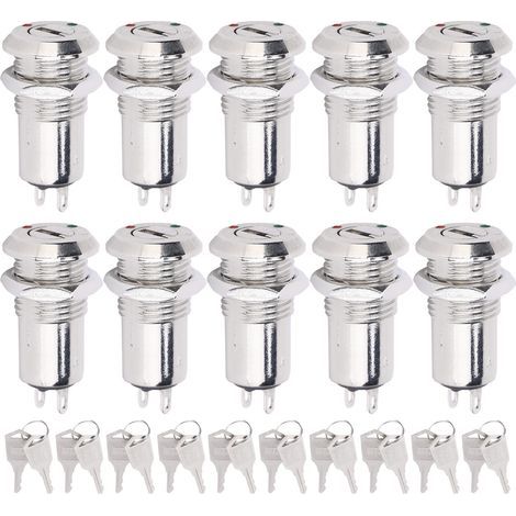 10 pièces interrupteur à clé baril en métal ONOFF serrure de puissance en acier inoxydable avec écrou 12mm AC DC220V (Double traction) (1/5)