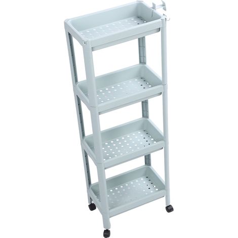Étagère de sol pour salle de bain, étagère ouverte pour salle de bain, étagère d'angle autoportante, étagères, étagère de rangement, bleu nordique, 4 niveaux (sur roulettes) (1/5)