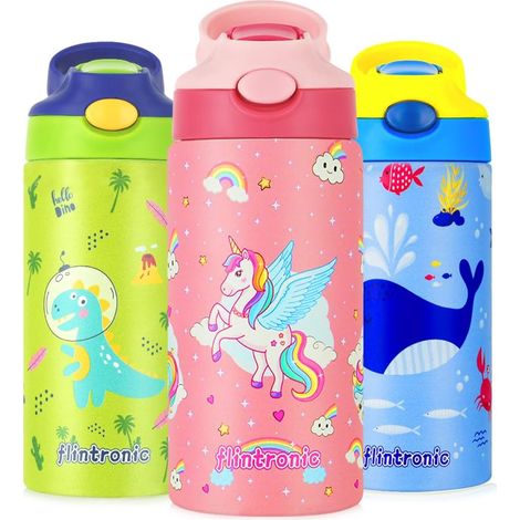 Gourde Isotherme Enfant, 350ML Gourde Enfant, Bouteille pour Boisson Chaude ou Froide avec Paille, Anti-fuite, Sans BPA Tritan, Reutilisable pour l'école, Les Maternelle et la Sports (1/5)