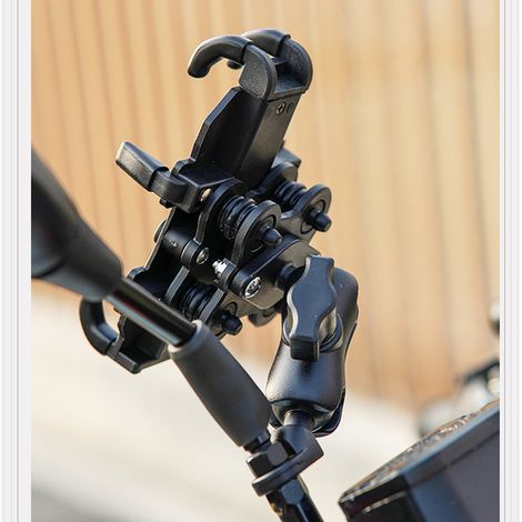 Support de téléphone pour moto avec 8 griffes de fixation mécanique à absorption des chocs, type à montage sur rétroviseur pour scooter. (1/5)