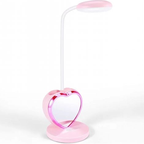 Lampe de bureau une LED pour filles, lampe de bureau une LED rechargeable avec port de charge USB et porte-stylos, Dimmable Rose (1/4)