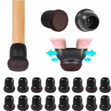 FlkwoH Embouts de pieds de chaise en feutre de caoutchouc, protections pour pieds de chaise, tapis de meubles pour sols durs, ronds, noirs, diamètre 14-19 mm, lot de 16