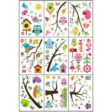 Autocollants élégants pour fenêtres, 106 pièces, 9 feuilles, motifs fleurs, papillons, arbres et oiseaux.