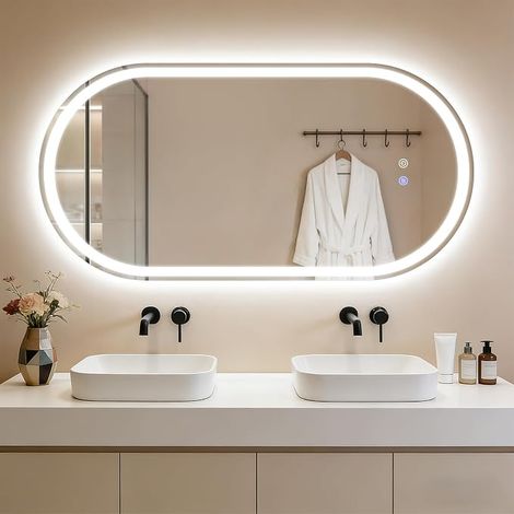 ZMH – Miroir lumineux de salle de bain ovale LED 60x120 cm – Commande tactile – Fonction désembuage – Luminosité modulable IP44