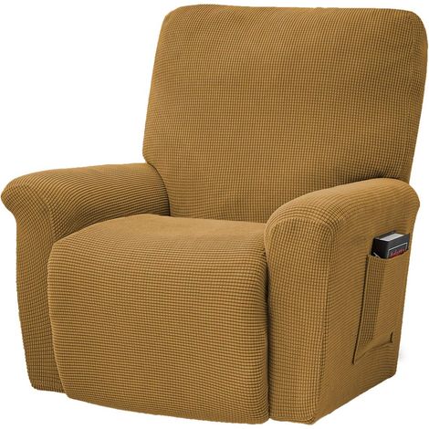 Housse de fauteuil, lot de 4, housse de fauteuil inclinable TV, housse d'accoudoir élastique, housse extensible pour fauteuil inclinable 1 place, housse de fauteuil inclinable avec poches (1/5)