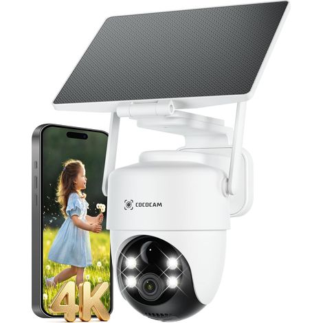 Caméra Surveillance WiFi Exterieure sans Fil Batterie 10000mAh, Panneau Solaire Réglable 5W, Détection IA, Détection Humaine PIR, 355°P 90°T, Wi-Fi 2,4 GHz, IP66, Wi-Fi 6 (1/5)