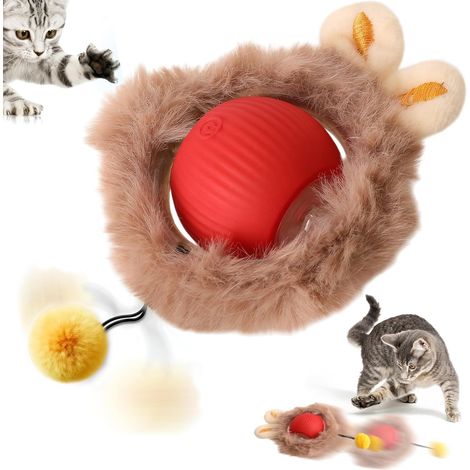 Balle interactive pour chats d'intérieur – Balle de jeu en silicone à roulement automatique – 3 modes d'éclairage – Convient aux chatons et aux chats adultes – Rouge