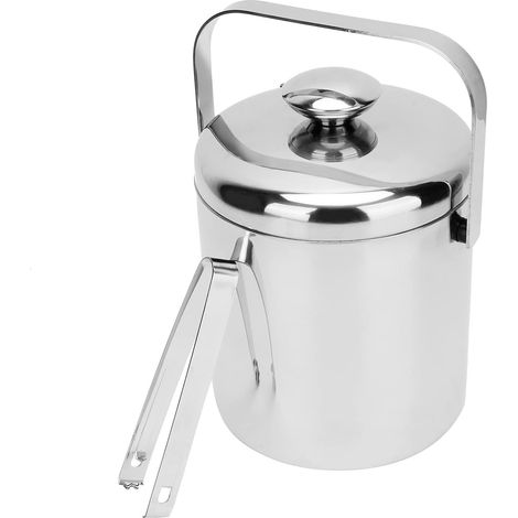 1300ml Double-Walled Stainless Steel Ice Bucket/Barrel with Lid, Tongs, and Strainer for Parties, Bars, Restaurants, and Picnics Keeps Food and Drinks Cool (1/5)