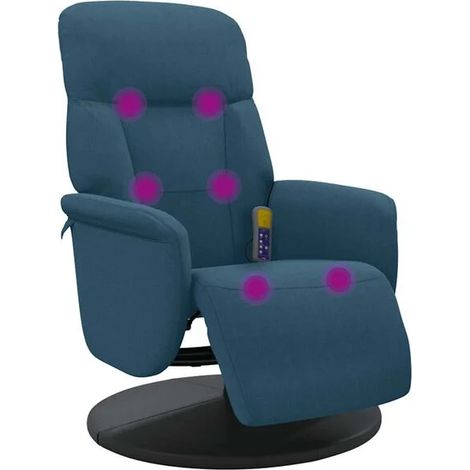 Chaise de massage relaxante en forme de chaise longue avec repose-pieds intégré – Revêtement en velours bleu doux et respirant – Technologie de massage par vibration et chauffage – Pour salon, bureau (1/5)