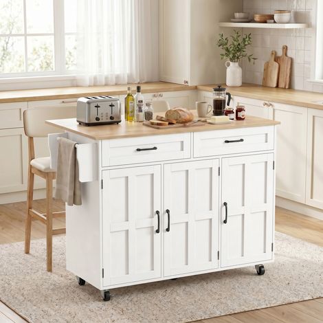 Îlot de cuisine avec plan de travail extensible, pour salle à manger, blanc (1/5)