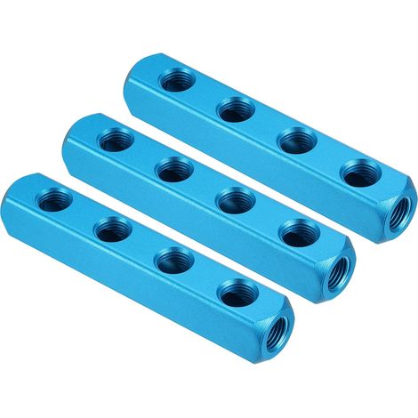 3 Paquet 4 Voies 7 Port Air Collecteur G1 4 pouce Aluminium Bleu (1/5)