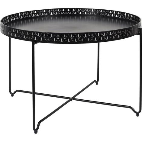 PLATO - Table d'Appoint Noire Plateau Rond 78cm (1/5)