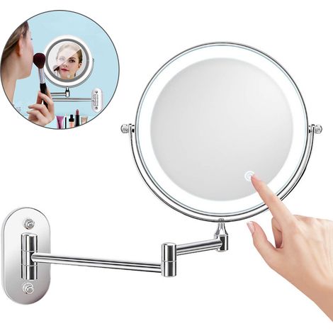 Miroir mural à LED grossissant 5X, éclairage dimmable, rotation 360°, idéal pour salle de bain, coiffure, hôtel. (1/5)