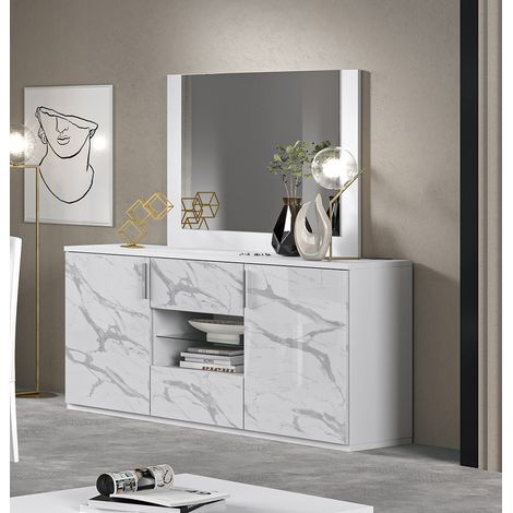 Credenza laccato bianco effetto marmo L.180 - 2 ante e 2 cassetti - Dream (1/2)