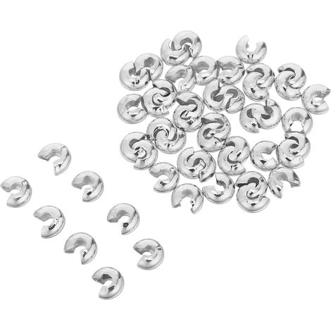 Stoppeurs de Chaîne à Billes en Cuivre Argenté 100 Pièces  Installation sans Outil, Empêche le Glissement, pour Chaîne à Billes et Bracelets, Finition Métallique (1/5)