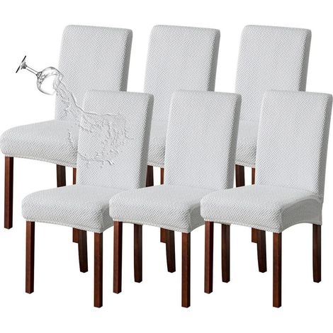Stuhlhussen 6er Set, Stretch Jacquard, wasserabweisend, für Esszimmerstühle, Weiß (1/5)